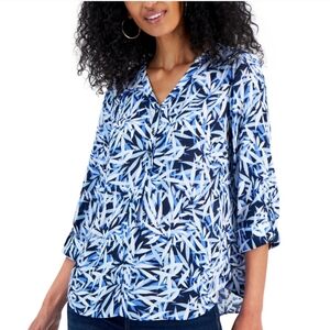 Jm Collection Women's Foliage Flutter Printed Utility Top